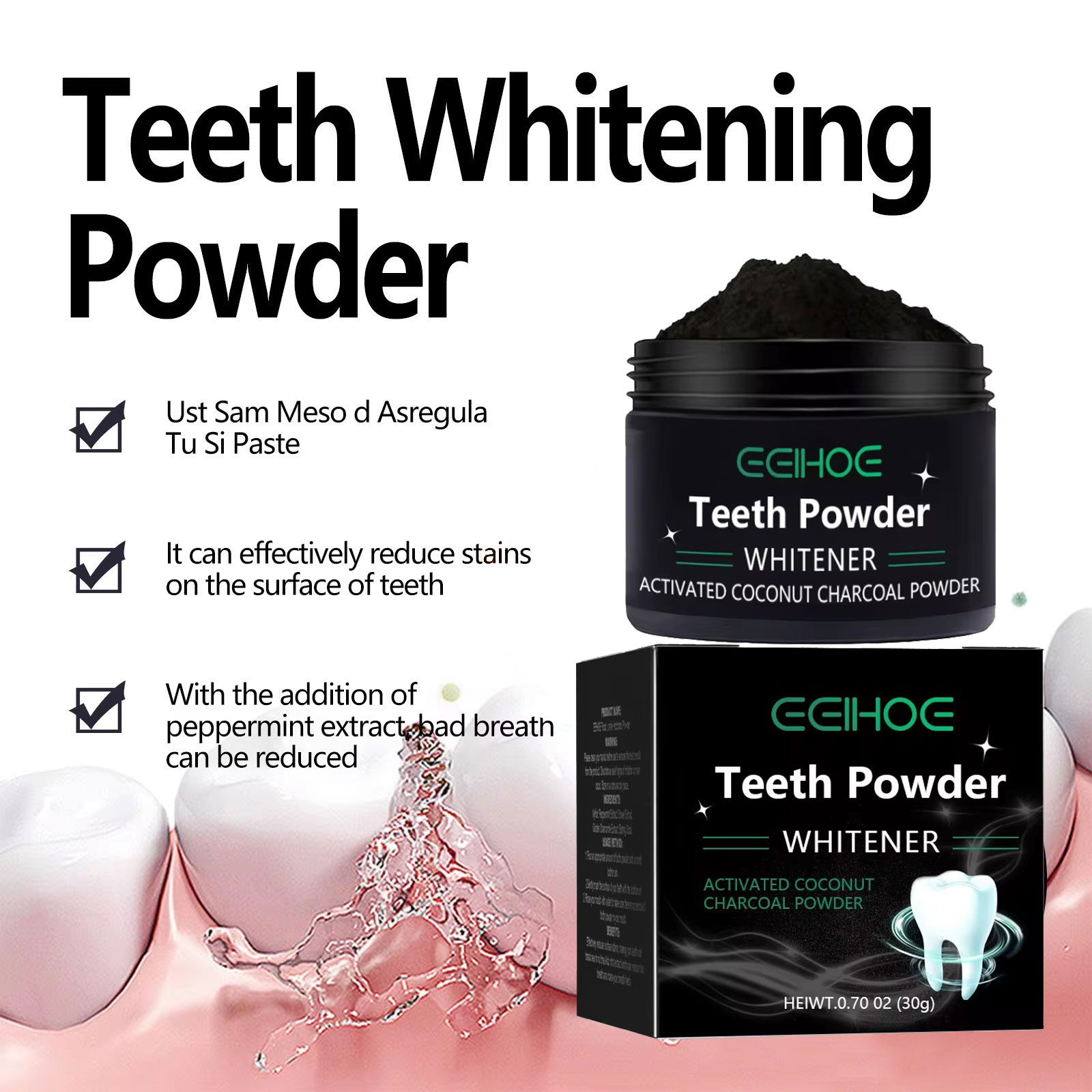 EELHOE Polvere di carbone per  - Teeth Whitening Charcoal Powder recensione e prezzo